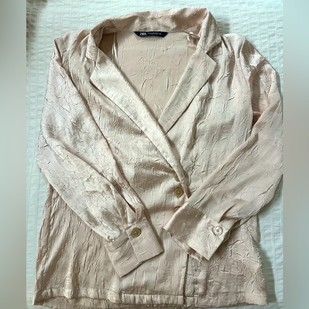 Zara Blazer Blouse Satin Light Blush